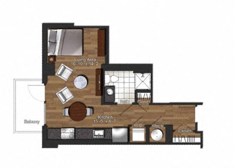 Floor plan for studio, 1 bath, 458 sqft